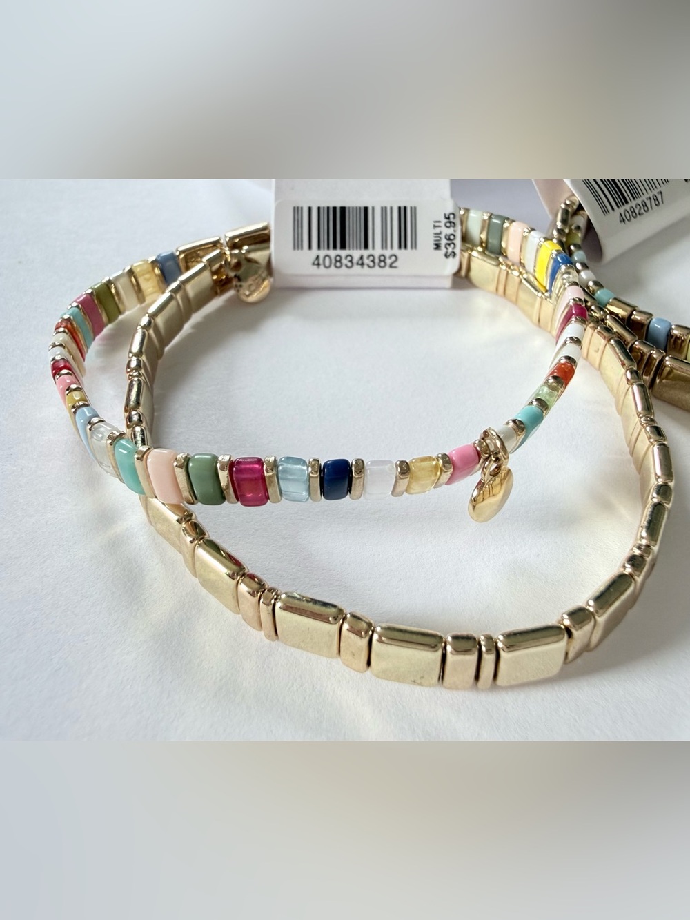 LOFT NWT Set of 2 Colorful Beaded Stretch Bracelets | Gold Tone Stackable - Picture 4 of 6